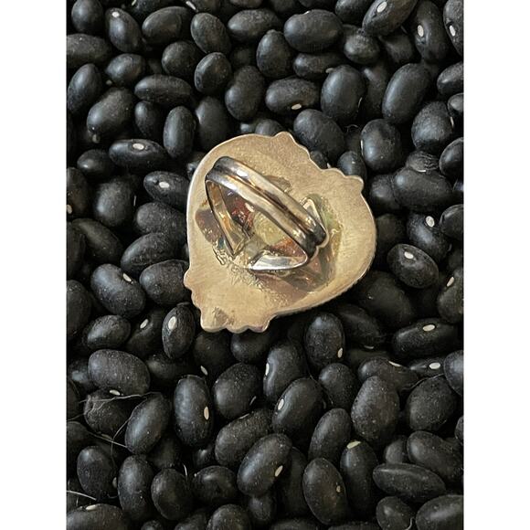 Native American Sw Sterling Silver Orange Spiny🧡💙Turquoise Heart Ring Size 7 - Picture 4 of 5